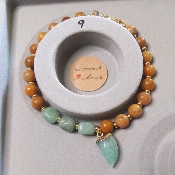 Yellow & Green Aventurine Bracelet - Big Boned/XL Wrist - Anklet - Prosperity - Picture 8 of 9